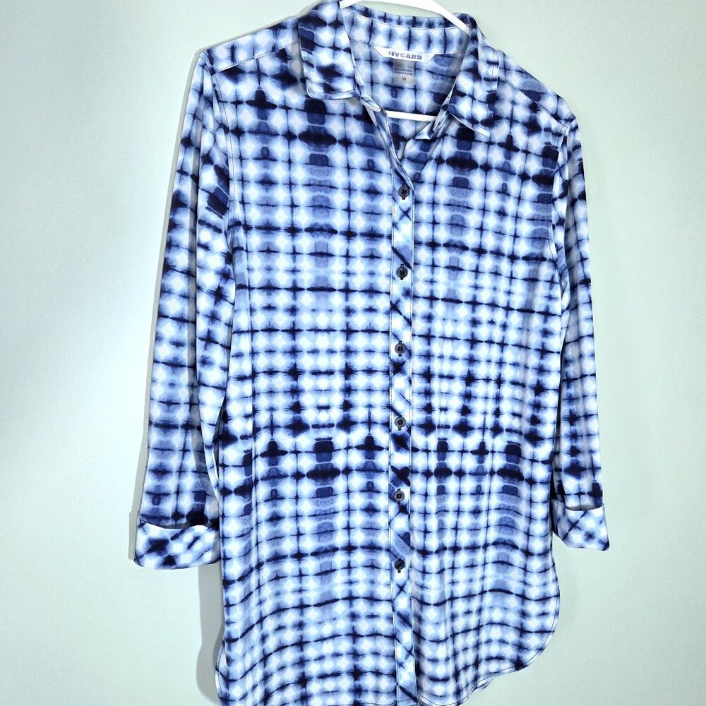NWOT Nygard Blue & White 3/4 Sleeve Blouse Size M